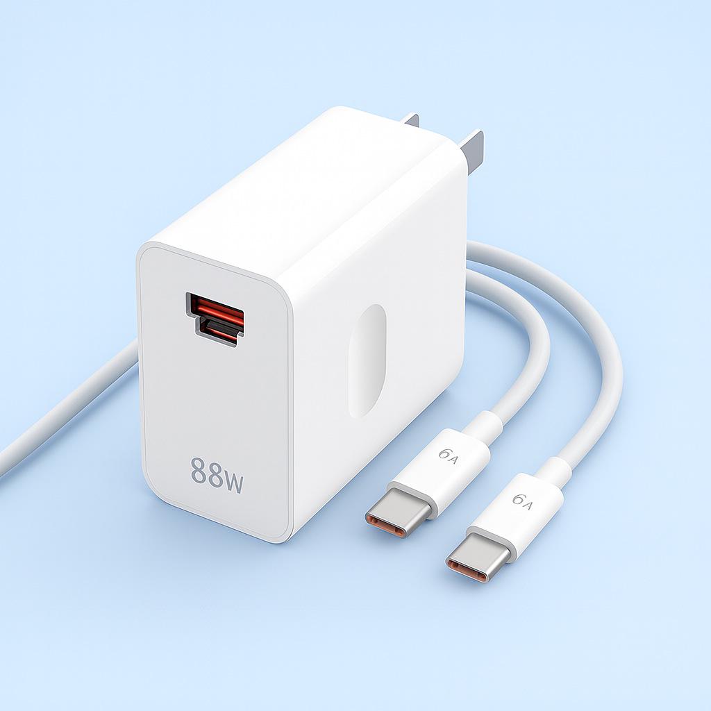 88W Dual-Port USB-A+C Super Fast Charger with 6A Type-C Cable Set