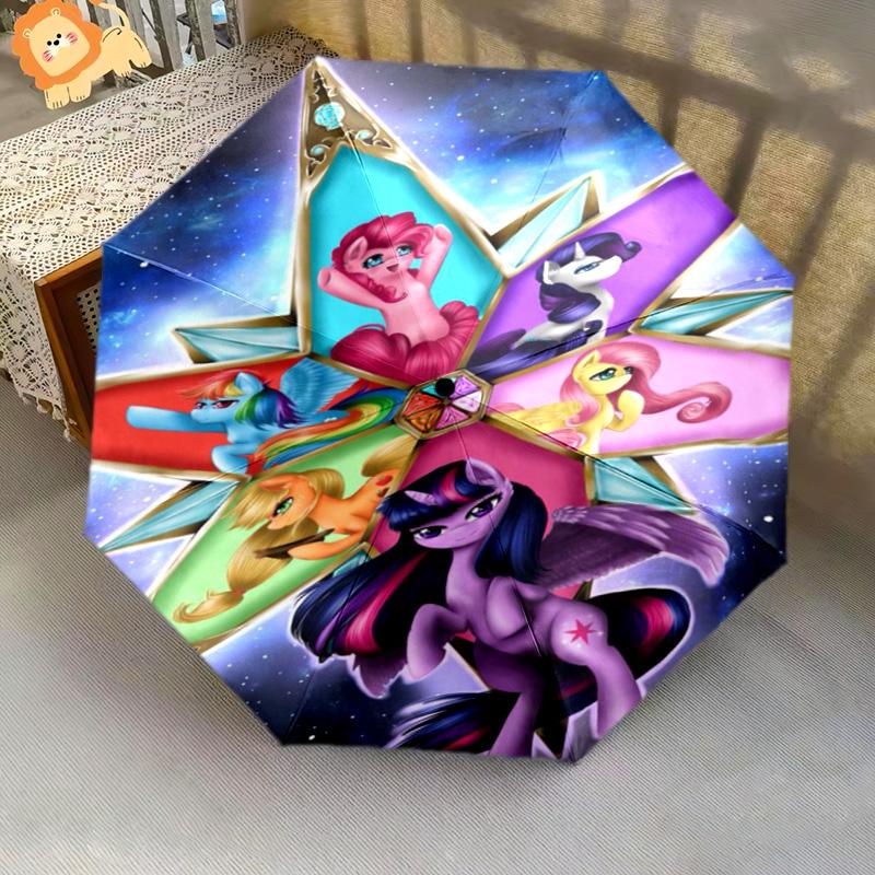 Magical Rainbow Pony Friends Folding Umbrella Travel Umbrella Three Folds Travel Umbrella Printing