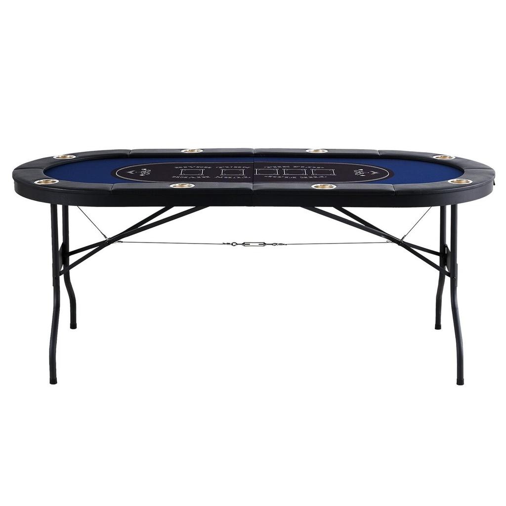 8 Player Foldable Poker Table, Blackjack Texas Holdem Poker Table with Padded Rails and Stainless Steel Cup Holders, Portable Folding Card Board Game
