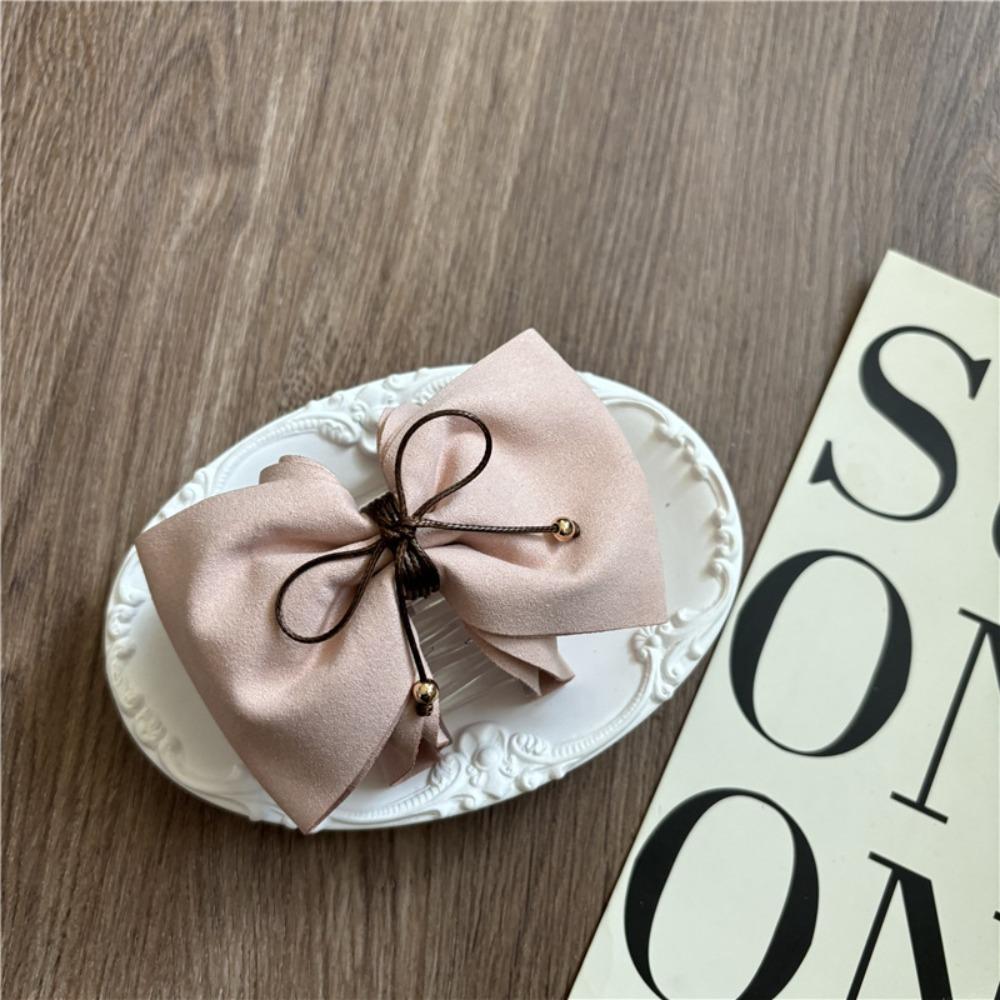 

Нескользящий замшевый краб-клип с бантом Элегантный бант с кисточками Заколка для волос Индивидуальность Замшевый зажим для волос Пляж розовый