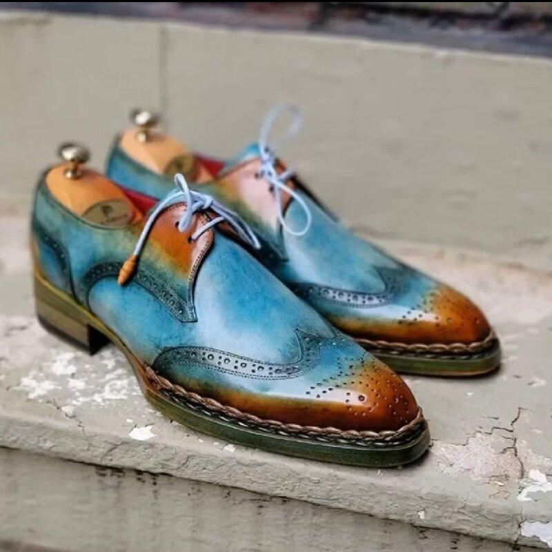 Fashion Size 38-48 Business Men Block Leather Shoes European Men Business Office Fashion Small Leather Shoes Gentlemen Social Shoes Men