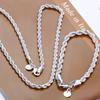 4mm Fashionable Fried Dough Twists Necklace Zircon Men's and Women's Necklace Bracelet 2-piece Set