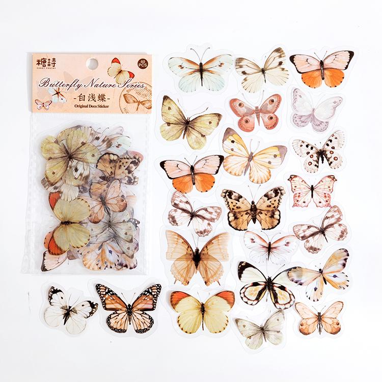 

40PCS 8 Design Butterfly Decorative Sticker Scrapbook Diary Toy Plant Decoration Album DIY Stationery Sticker