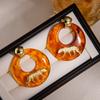 Resin Amber Smudged Round Ring Tiger Earrings, Retro Maillard Style Light Luxury Simple Personalized Earrings For Women