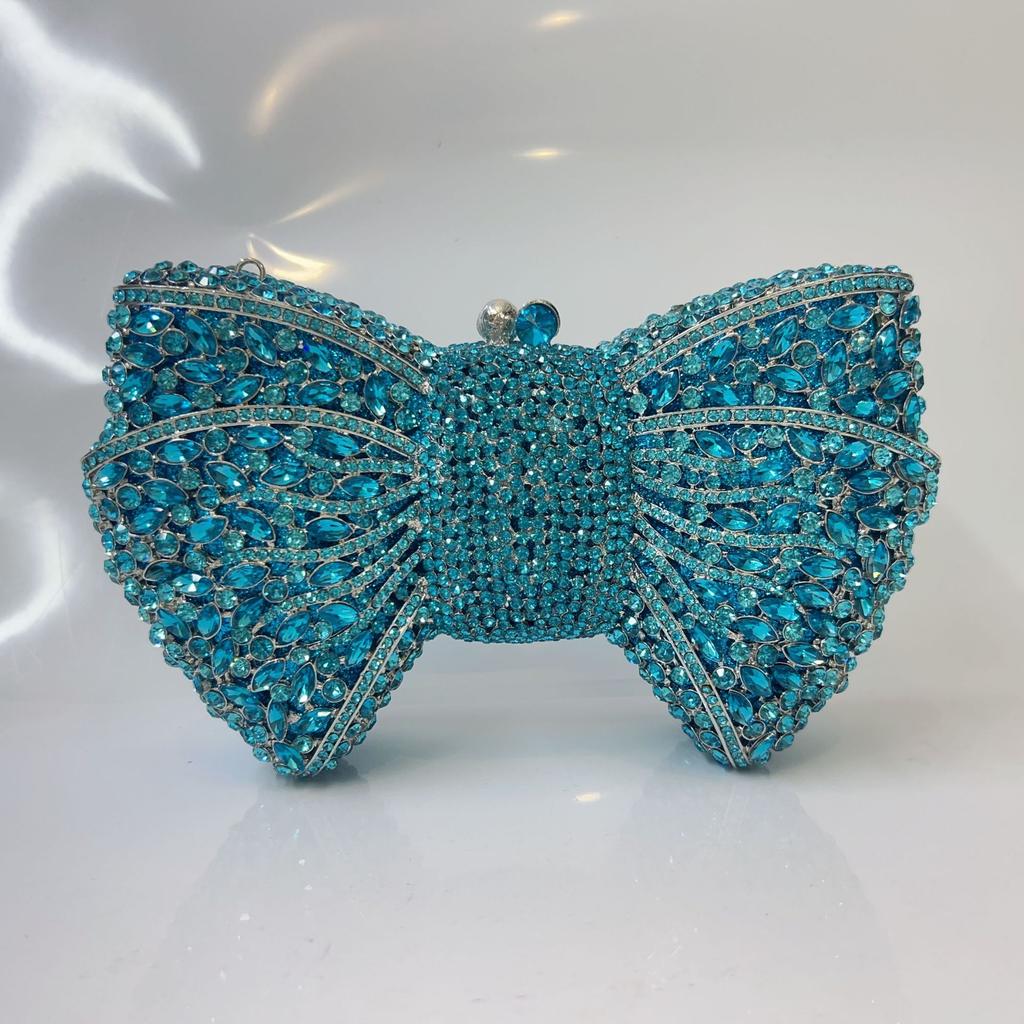 Green Bow Rhinestone Evening Bag Gold Hard Metal Crystal Wedding Handbags Bridal Party Cluches Diamond Women Cocktail Purses