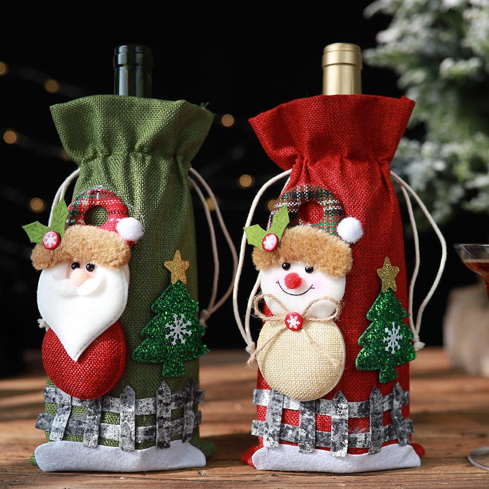 Christmas Wine Bottle Bags Wine Bottle Sweater Dress Drawstring Bottle Bags for Xmas Dining Table Decor Wine Bottle Cover