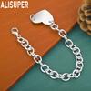 925 Sterling Silver Simple Love Side Chain Charm Bracelet Gift Jewelry