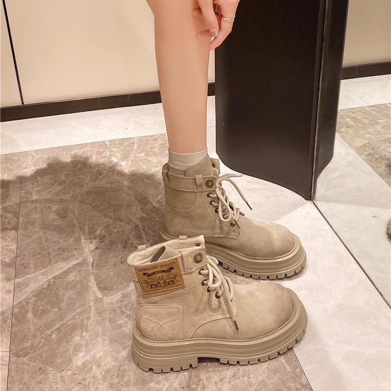 Thick-soled big yellow boots Martin boots 2025 autumn and winter new versatile boots small height-increasing women's shoes retro short boots