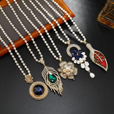 Long Exquisite Crystal Pendant Sweater Necklace for Women, High-End Elegant Versatile Fashion Sweater Chain Jewelry