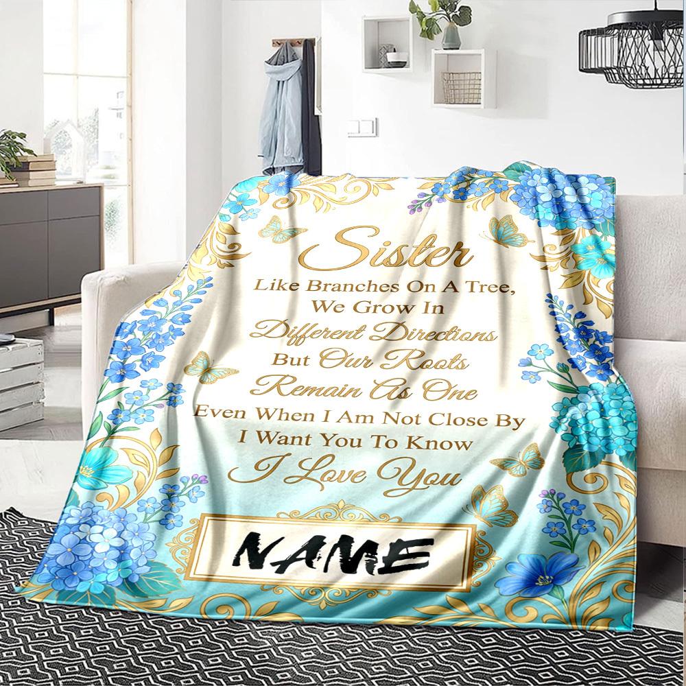 Sister'S Love Through Distance Blanket Personalized Name Soft Warm And Versatile For Sofa Bed Office And Travel Machine Washable Comfortable In All