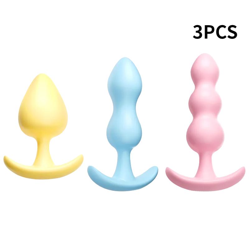 3pc/Set Soft Silicone Anal Plugs Beginner Anal Stimulator Trainer Sex Play Toy for Women Couples G-spot Massage Sex Product