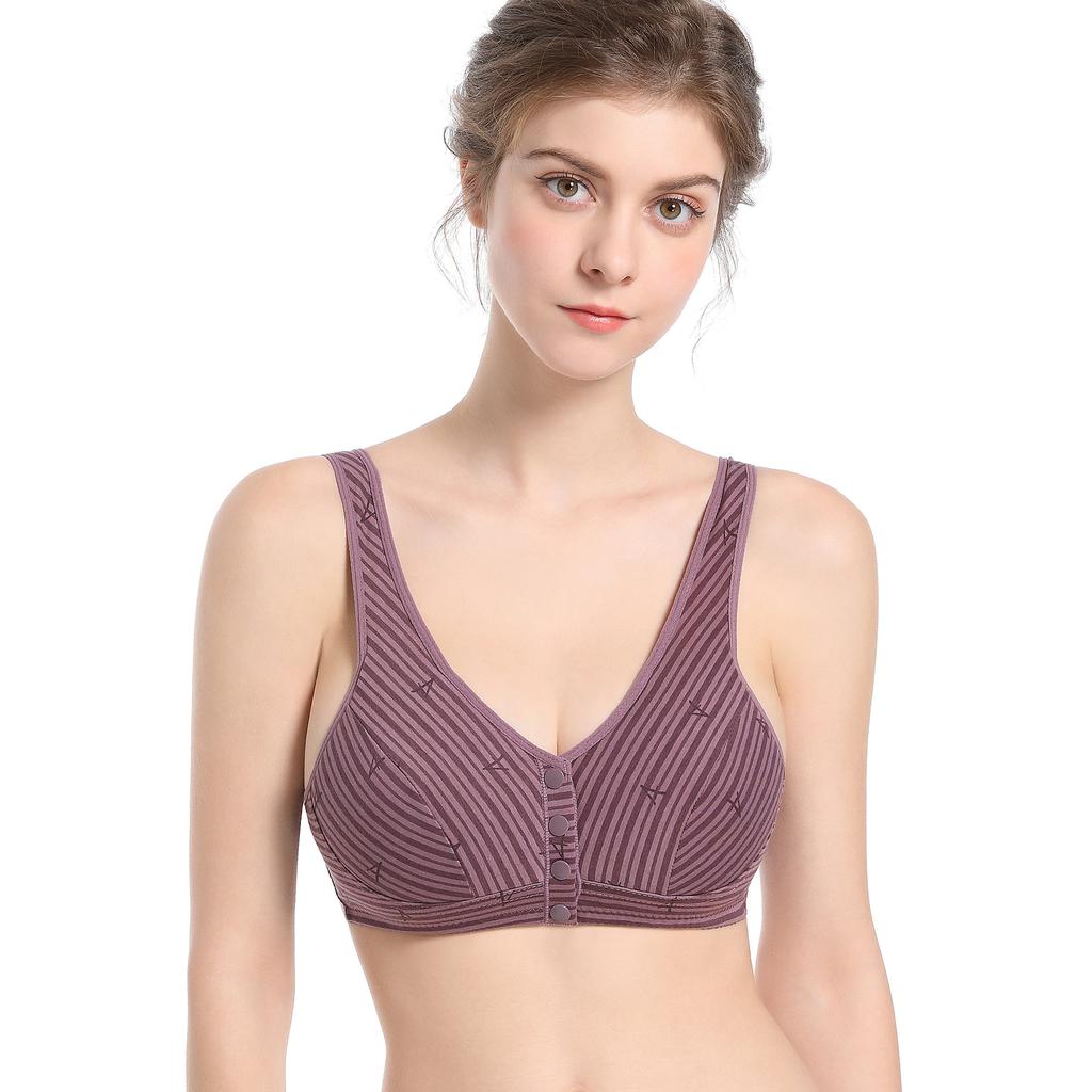 New soft cotton thin cup front buckle underwear women's striped rimless vest type extra large size bra