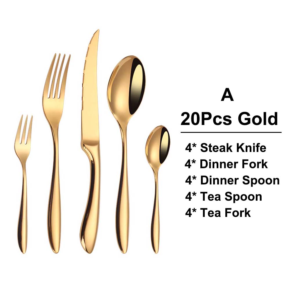 6/16/20/24 Stück Gold Geschirr Edelstahl 304 Besteckset Westliches Dinner-Set Spiegel Messer Gabel Löffel Glatter Griff Besteck
