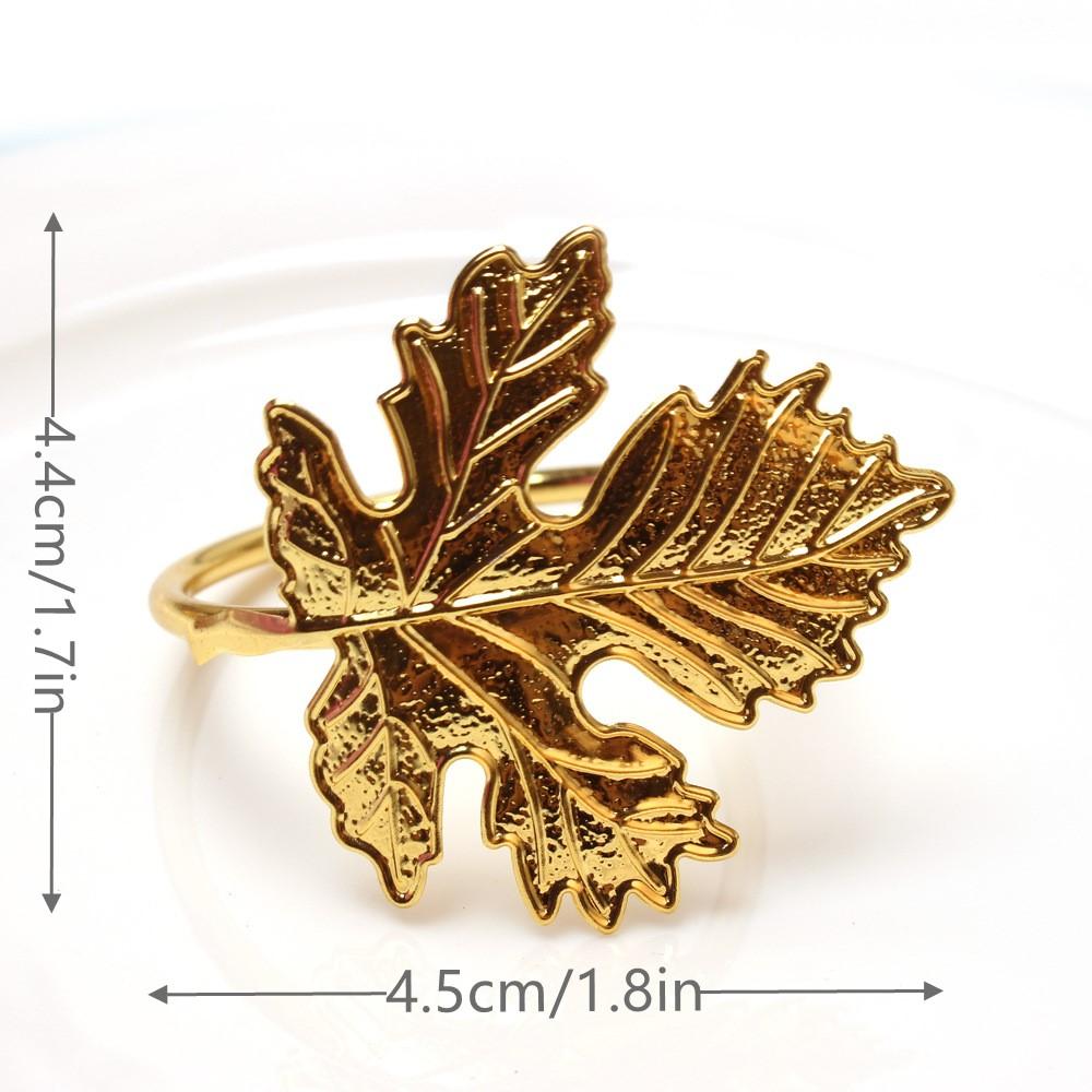 6Pcs/Set Gold Fall Leaf Napkin Rings Vintage Alloy Napkin Holders for 2025 New Year, Thanksgiving, Wedding, Winter, Christmas