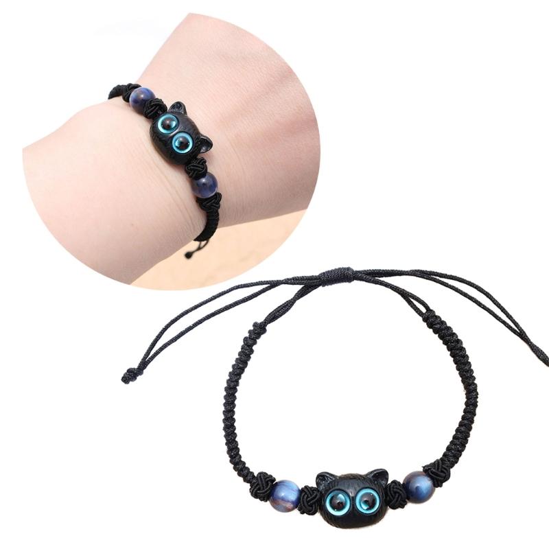 Adjustable Cord Bracelets Friendship Jewelry Handmade Braided Rope Handchain Unique Cat Head Pendant Wristband Bracelets