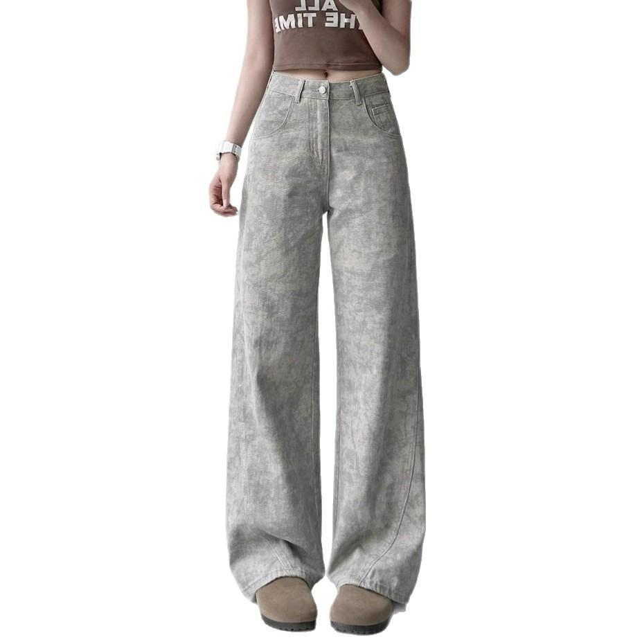 Summer Wide-legged Jeans Female Thin Section Tie Dye Printing Niche Design Loose Straight Pants Retro Street Style Baggy Long Jeans for Ladies