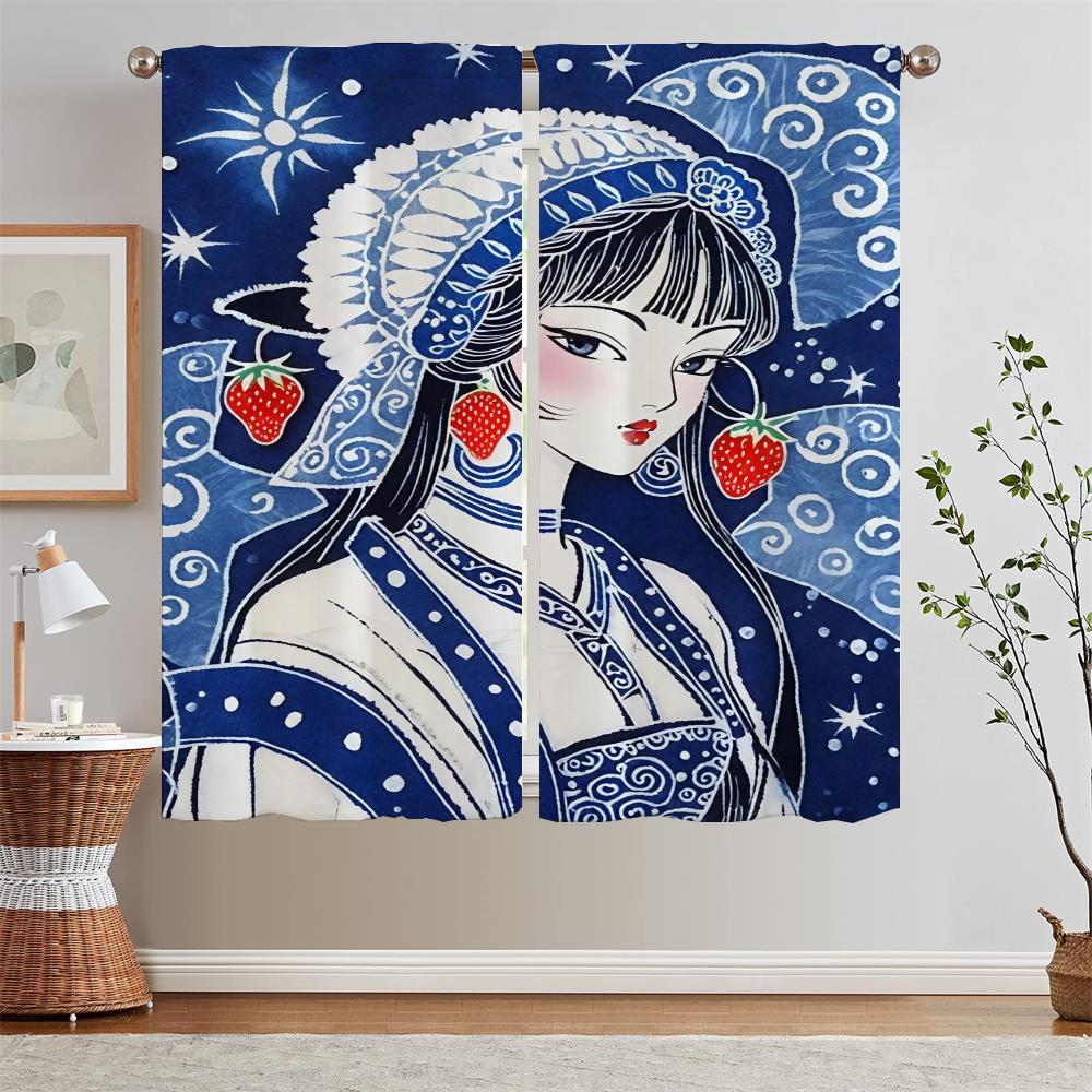 

Ethnic Style Strawberry Girl Partition Blackout Curtains in the Living Room Cheap Things With Free Shipping for Home Tentacles W50xH70cmx2pcs-CL