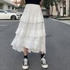 Fashion Plus Size White Fairy Women Skirt Elegant Pleated Cake Skirt Female Solid Vintage Chiffon Skirt Jupe Femme 15632