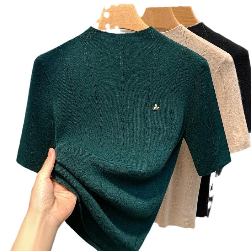 Bottom Button-down Women's Latest Women's Clothing Temperament Semi-turtleneck Pullover Elastic Inner Waist Top