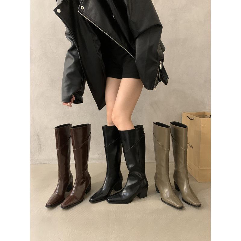 High-heeled French Black Skinny Long Knight Boots Women's Shoes 2025 New Autumn and Winter Temperament Pointed Retro Boots