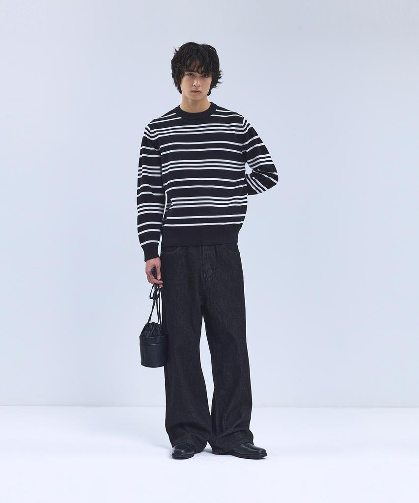 IRONYPORNO WHITELINE 86-Iroj368 Classic Small Stripe Long Sleeve Knit Black