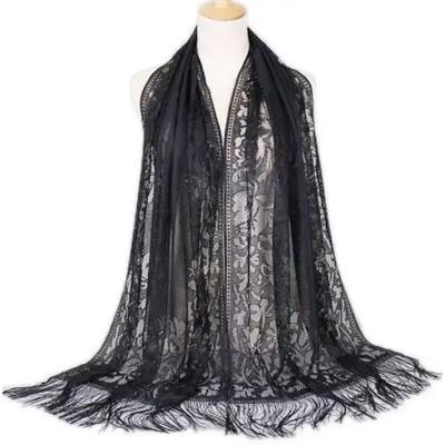 Elegantes Damen Baumwolle Polyester Blumenspitze Schal Tuch Quasten Party Hochzeit Spitze Schleier Indien Arabisch Muslimische Hijabs Schals