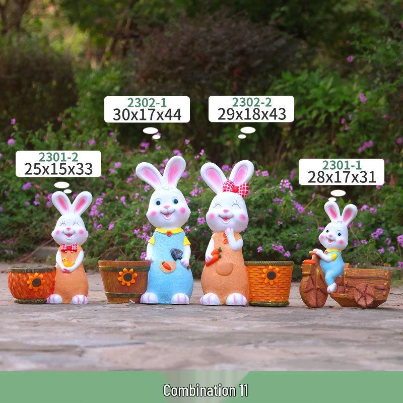 Outdoor Cartoon Rabbit Garden Decoration - Animal Flower Pot Sculpture for Kindergartens and Courtyards