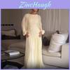 Elegant Polyester Long Sleeve Pleated Dress For Women With Round Neck For Spring