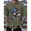 Men's Summer Fashionable Casual Loose Cartoon Bear Printed Sports Round Neck Short Sleeve T-shirt