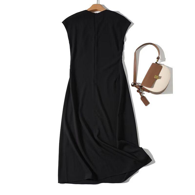 

MD Женская одежда Французский стиль Высокий класс Черное платье Темперамент Приталенный силуэт Драпировка V-образный вырез Черное платье Женское 06694504800 Black M