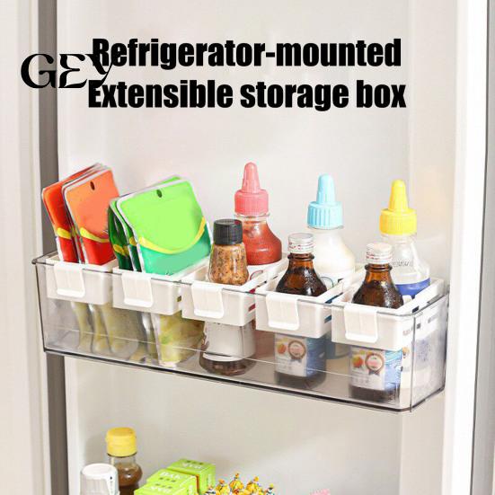 Space-saving Fridge Rack Refrigerator Door Organizer, Partitioned Storage Hanging Basket, with Snap-On Snack Container Telescopic Design, for