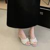 Fashion Luxury String Bead Crystal Embellish Women Slippers Elegant Open Toe Brand Slide Sandals Fashion Comfort Round Toe Designer Shoe
