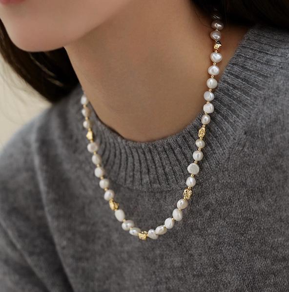 

Natural Baroque pearl necklace, small fragrant wind irregular bead neck chain, explosive ingot buckle collarbone chain