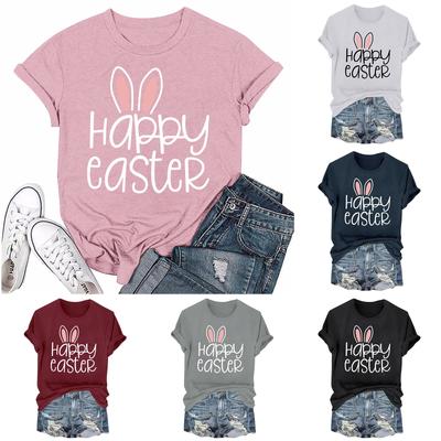 Women's Fashion Easter Printed Casual Pleated Round Short Sleeve T-Shirt Top