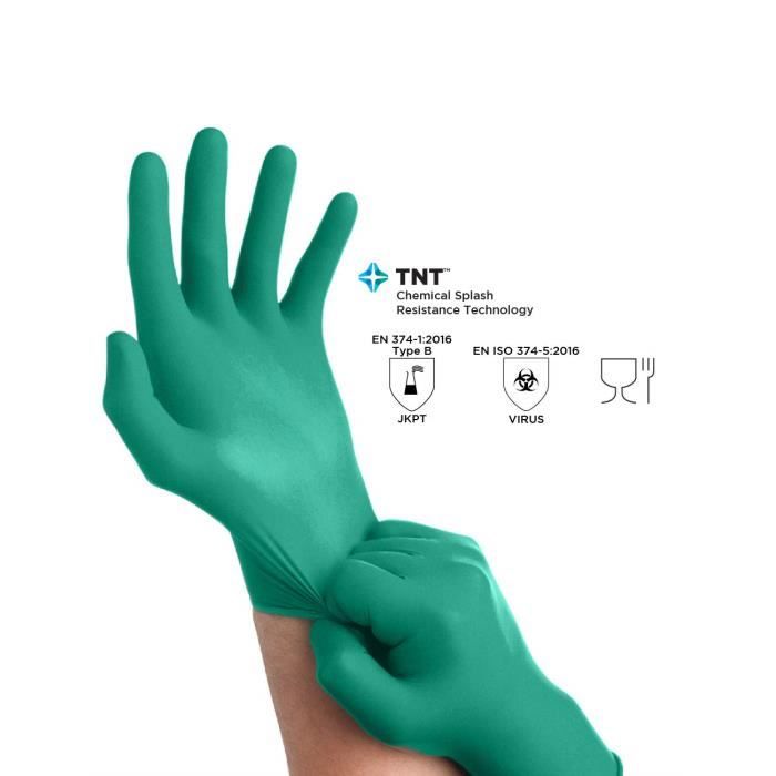 Gants à Usage Unique - Ansell - TouchNTuff 92-600 - Nitrile Non Poudré - Protection Chimique - Taille 10