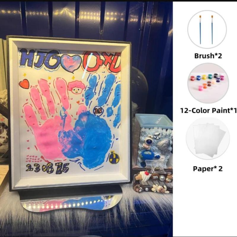 

Diy Couple Hand Paint Shadow Box Frame Wooden Handprint Photo Frame 12-Color Paint Set Display Gifts 8 Inch