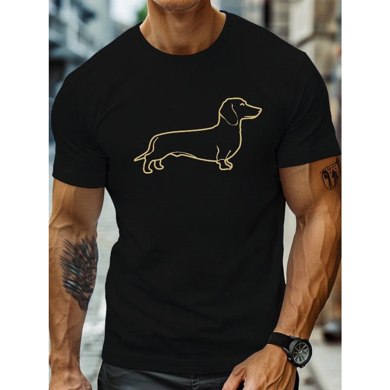 Black Outline Print of a Dachshund on a Men'S Round Neck Short Sleeve T-Shirt, a Casual And Lightweight Top Perfect for Summer.