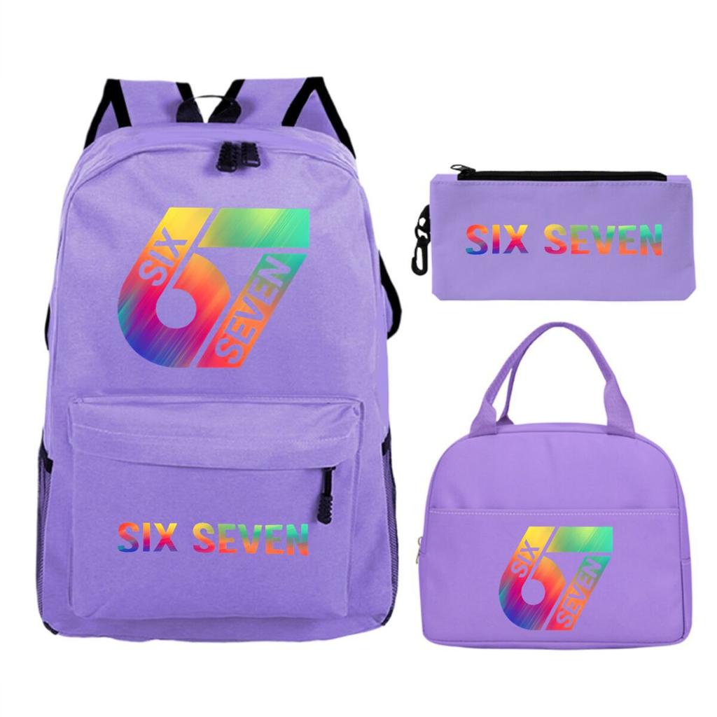 Sechs Sieben 67 Bedruckter Kinderrucksack Brottasche Federmäppchen Schultasche für Schüler Dreiteiliges Set