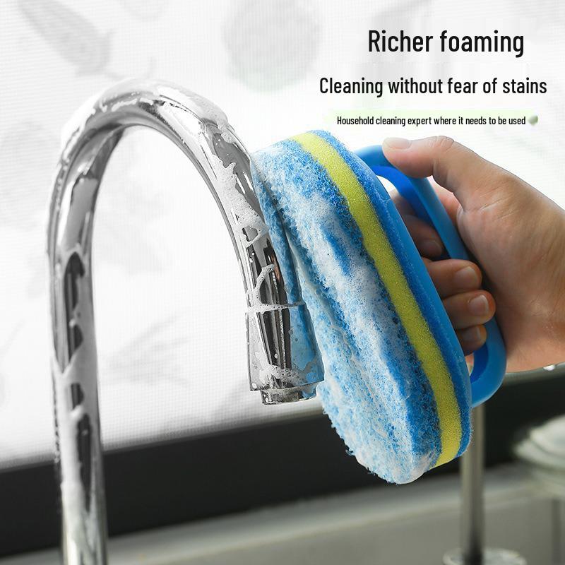 Multifunctional Bathroom and Kitchen Cleaning Brush with Handle and Thickened Sponge