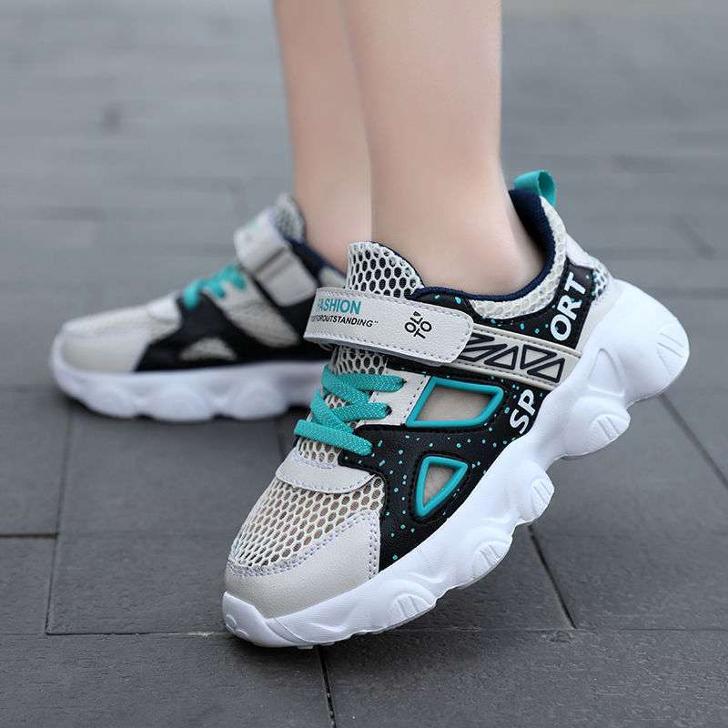 Girls shoes sandals 2025 new boys and girls running shoes summer hollow single mesh breathable boys and children's sports shoes