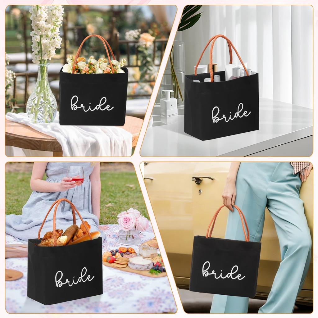 Bride Tote Bag Large Capacity Canvas Bags with Bride Lettering Shopping Handbag for Engagement Wedding Bachelorette Party Travel