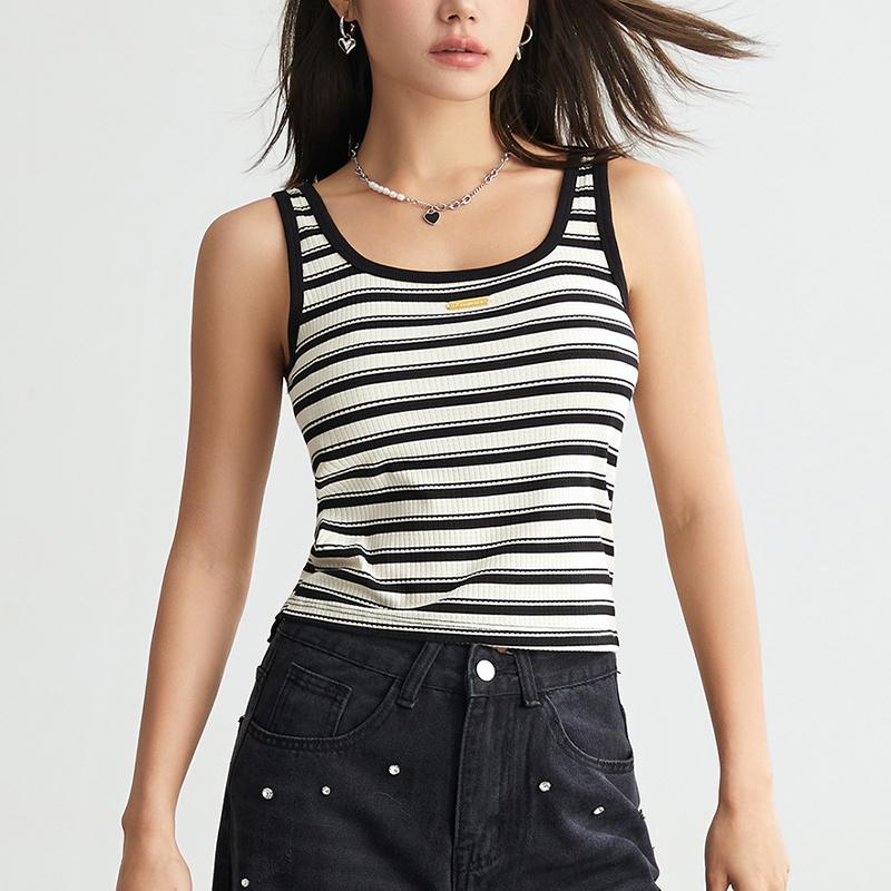 Women's Tank Top Square Neck T-shirt Striped Slim Fit Casual Top