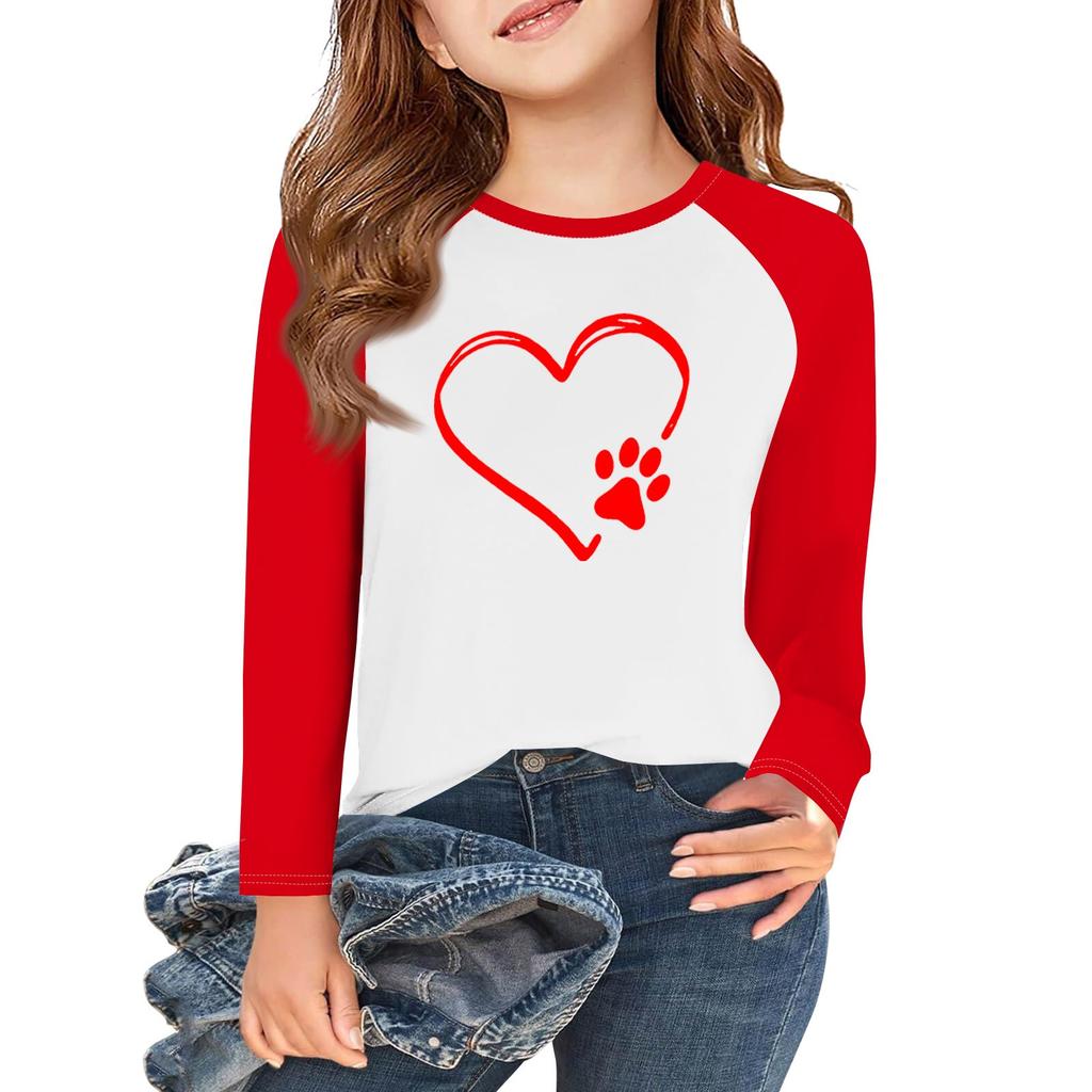 Dívčí trička s dlouhým rukávem Love na Valentýna Dětské podzimní topy Kulatý výstřih Základní trička 5-14 let