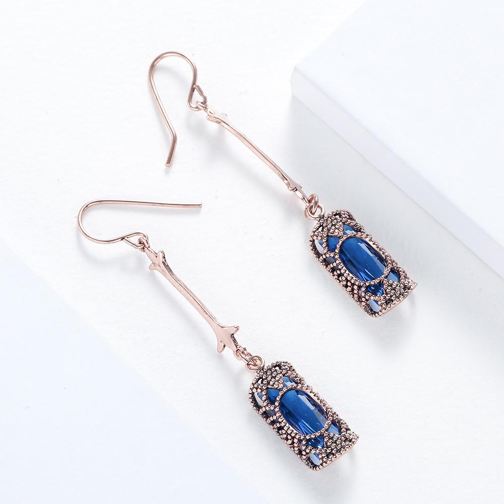 Women Zinc Alloy Jewelry Cylinder Shape Vintage Green Glass Hook Dangle Earring Accessories