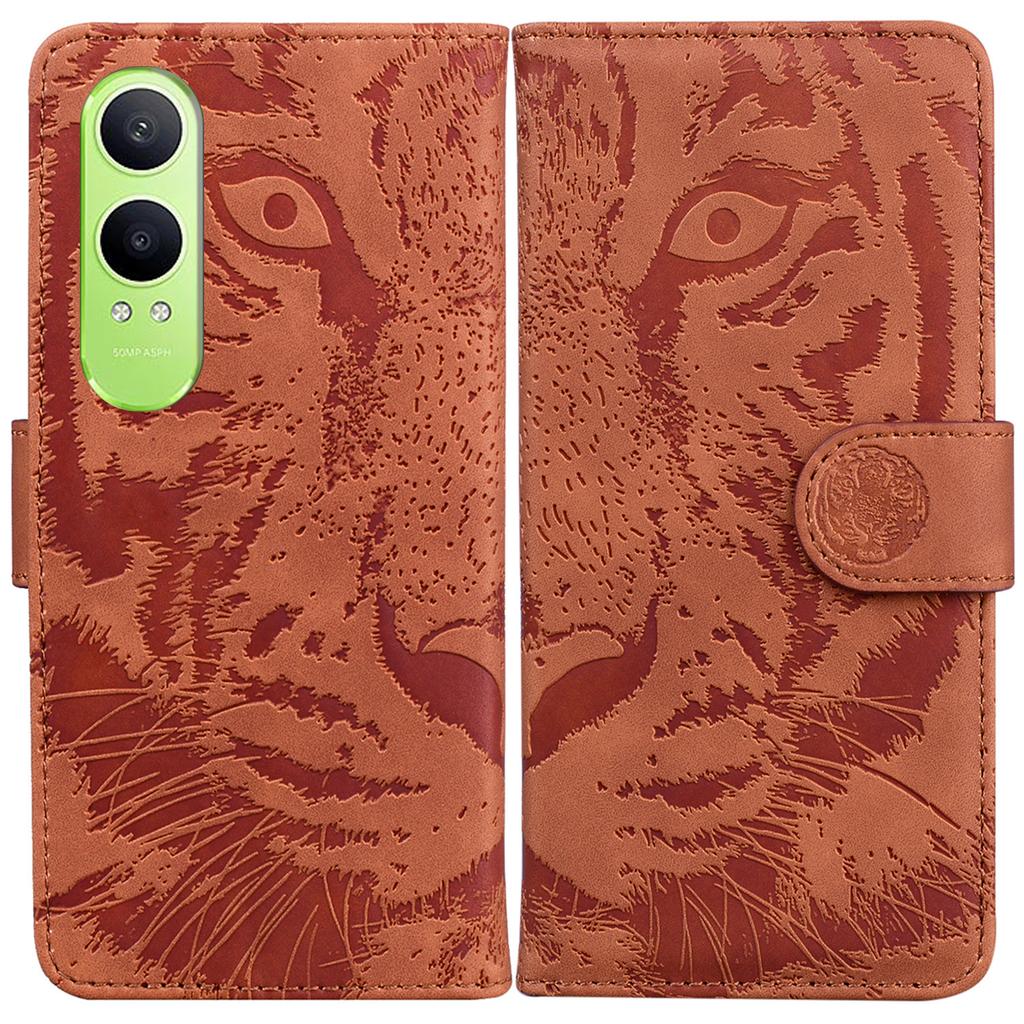 For OnePlus Nord CE4 Lite 5G/Oppo K12x 5G (China) Case Tiger Imprint Leather Shockproof Wallet Phone Cover
