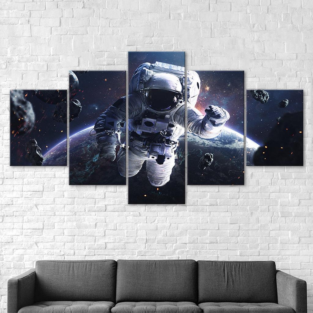 Space Astronaut Cosmos Planet Earth Scenery 5 Piece Five Panel Wall Canvas Print Modern Art Poster Home Decor Gift For Him For Her