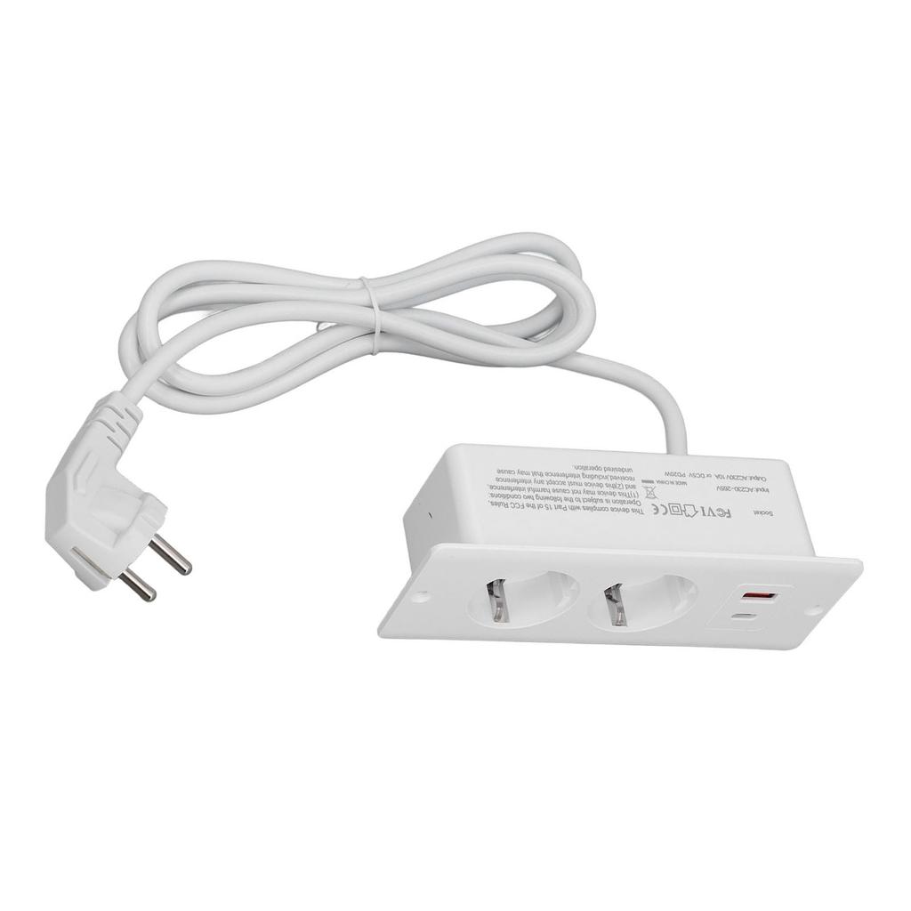 Recessed Socket 2 Outlets with PD20W USB C USB A Port Embedded Furniture Power Strip 1.5m Cord