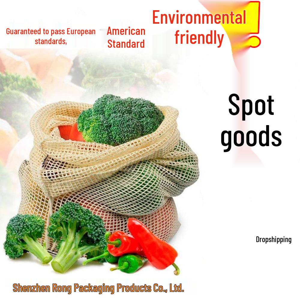 Durable Cotton Mesh Drawstring Bag for Vegetables & Fruits