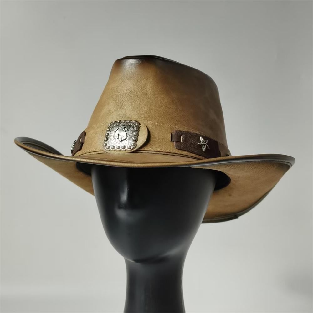 Cappelli da Cowboy Occidentali per uomo Cappello da Cowboy Etnico in Ecopelle Bordo regolabile Cappelli da Donna Cappellini antivento vintage sombrero Taglia Grande