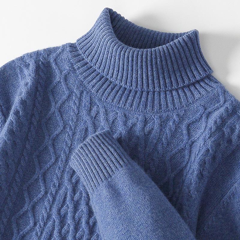 Men's High Neck 100% Wool Sweater - Thick, Cozy Knit for Casual or Business Wear